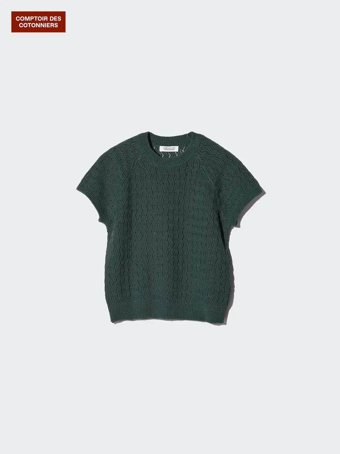 Свитер Uniqlo Льняной с круглым вырезом, темно-зеленый — фото 3