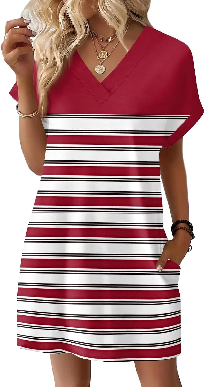 Женское повседневное платье с V-образным вырезом Casual Summer, Red