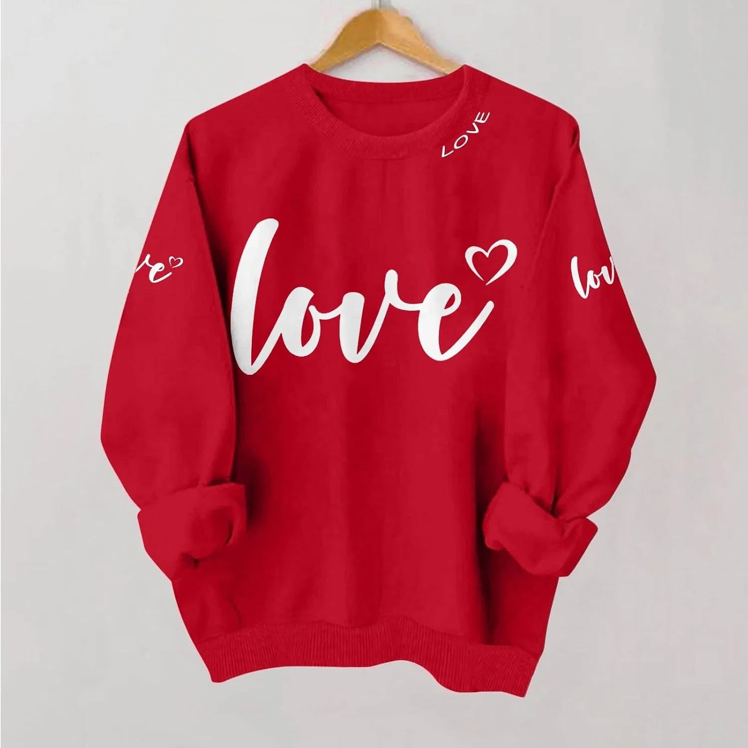 Женский свитшот с принтом Valentine Love Heart, бежевый — фото 4