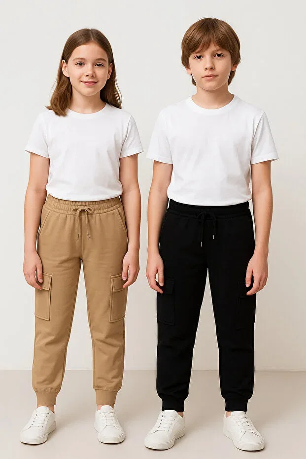 Детские спортивные штаны для мальчиков с эластичным поясом Beniizle, Black & Camel