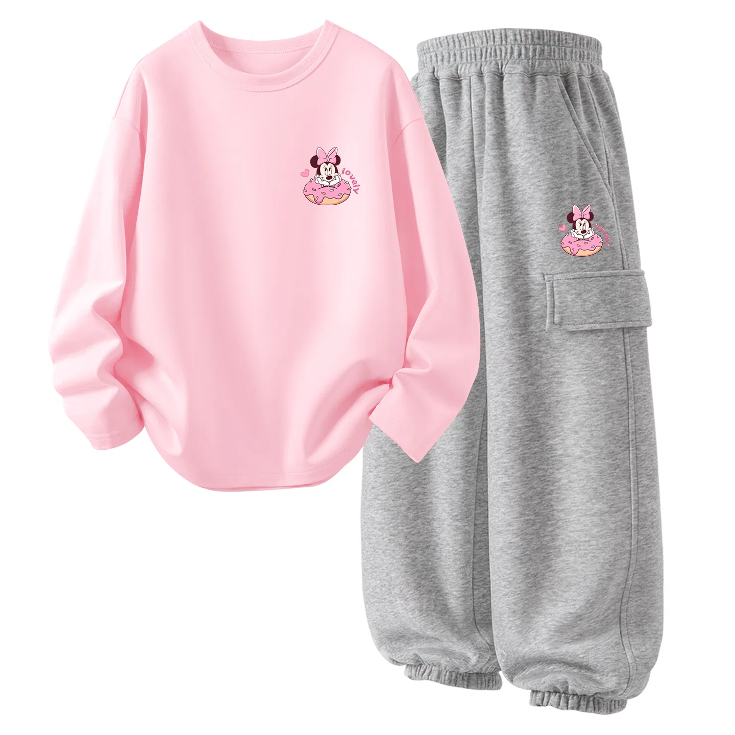 Детский комплект спортивной одежды с длинным рукавом Disney, Dian Donut N K Light Pink/Heather Gray
