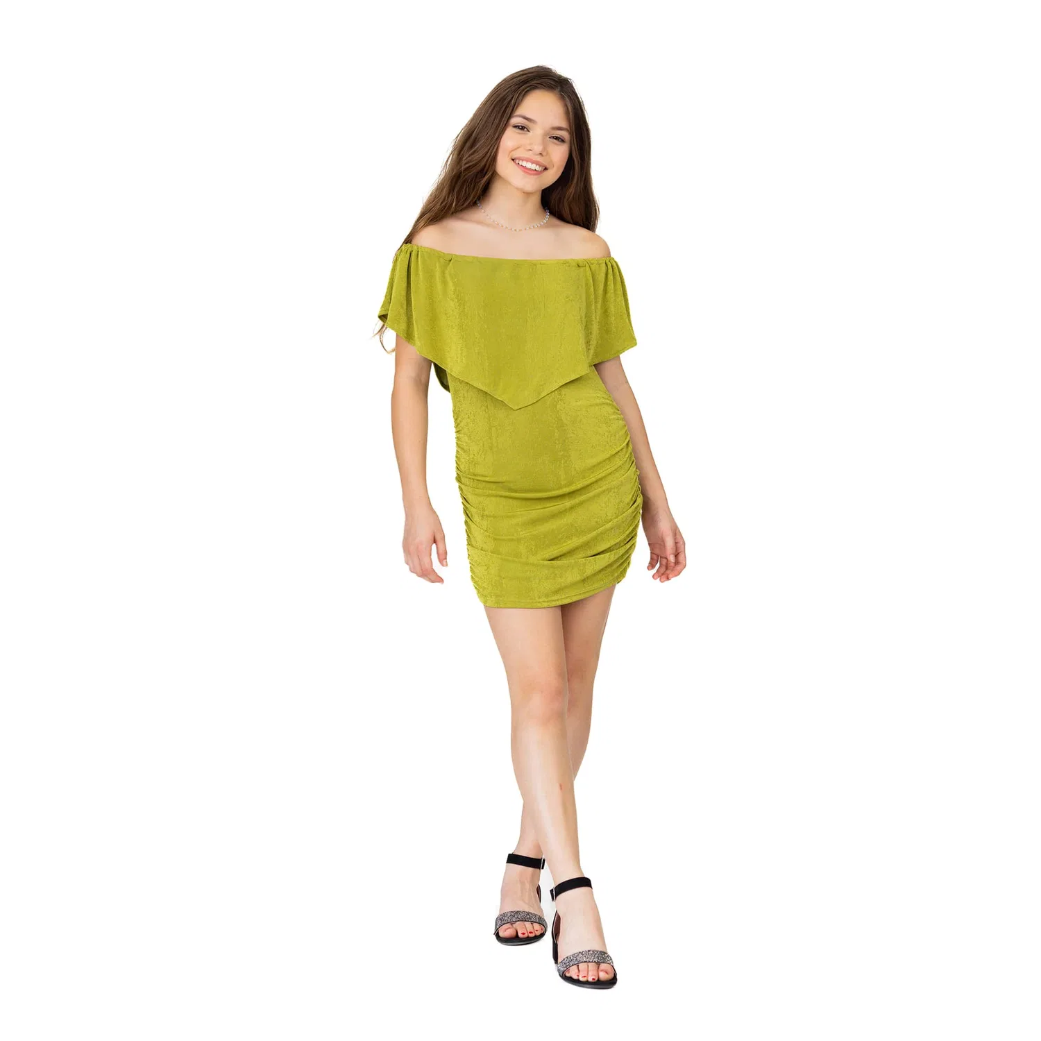 24seven Comfort Apparel 24sevenkid Девочки Вечернее платье с открытыми плечами и драпировкой