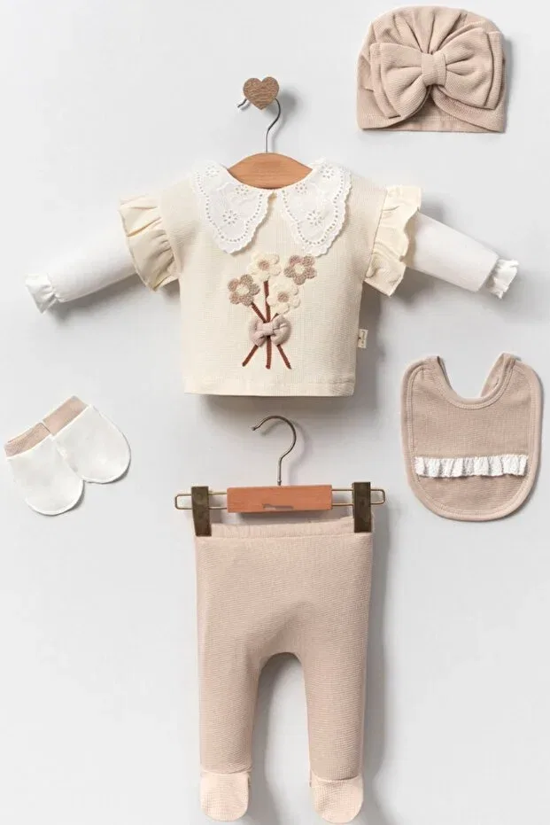 Детский комплект для новорожденных с цветочным принтом Fisto collared sling floral floral set Cherub Baby, Beige — фото 2