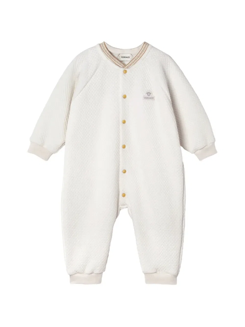 Комбинезон из хлопкового джерси с вышивкой и матрацной стежкой Versace Kids, белый