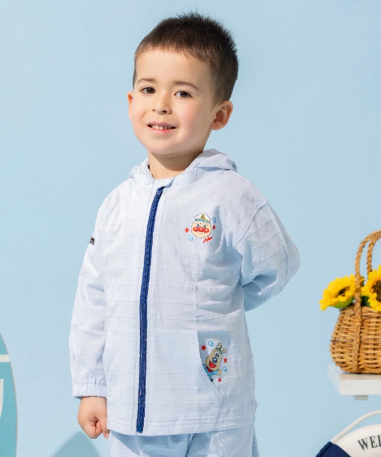 Детский тонкий худи с вышивкой Anpanman Kids Collection, Сакс Блю