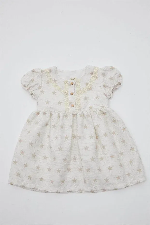 Детское платье для девочек хлопковое Star linen dress Elefantejr, Beige