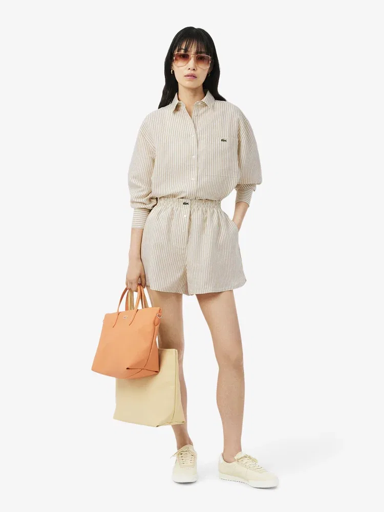 Рубашка LACOSTE Beige в полоску из льняной смеси — фото 4