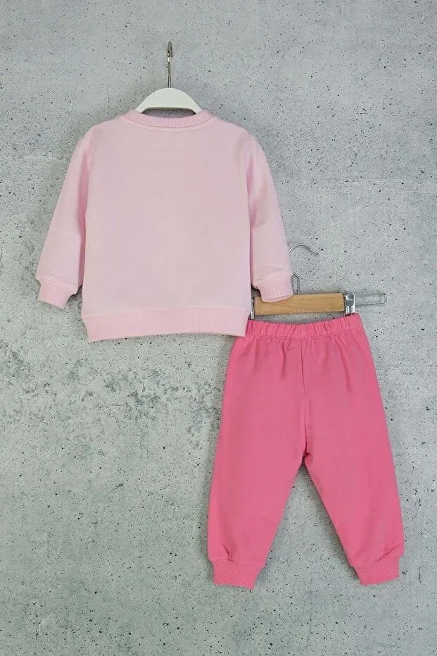 Детский комплект из свитшота и брюк для девочек с принтом Heart Printed, Ww Waka Waka Kids Store, Pink — фото 3