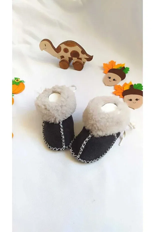 Детские пинетки для новорожденных из натуральной кожи Minibiri, Black — фото 3