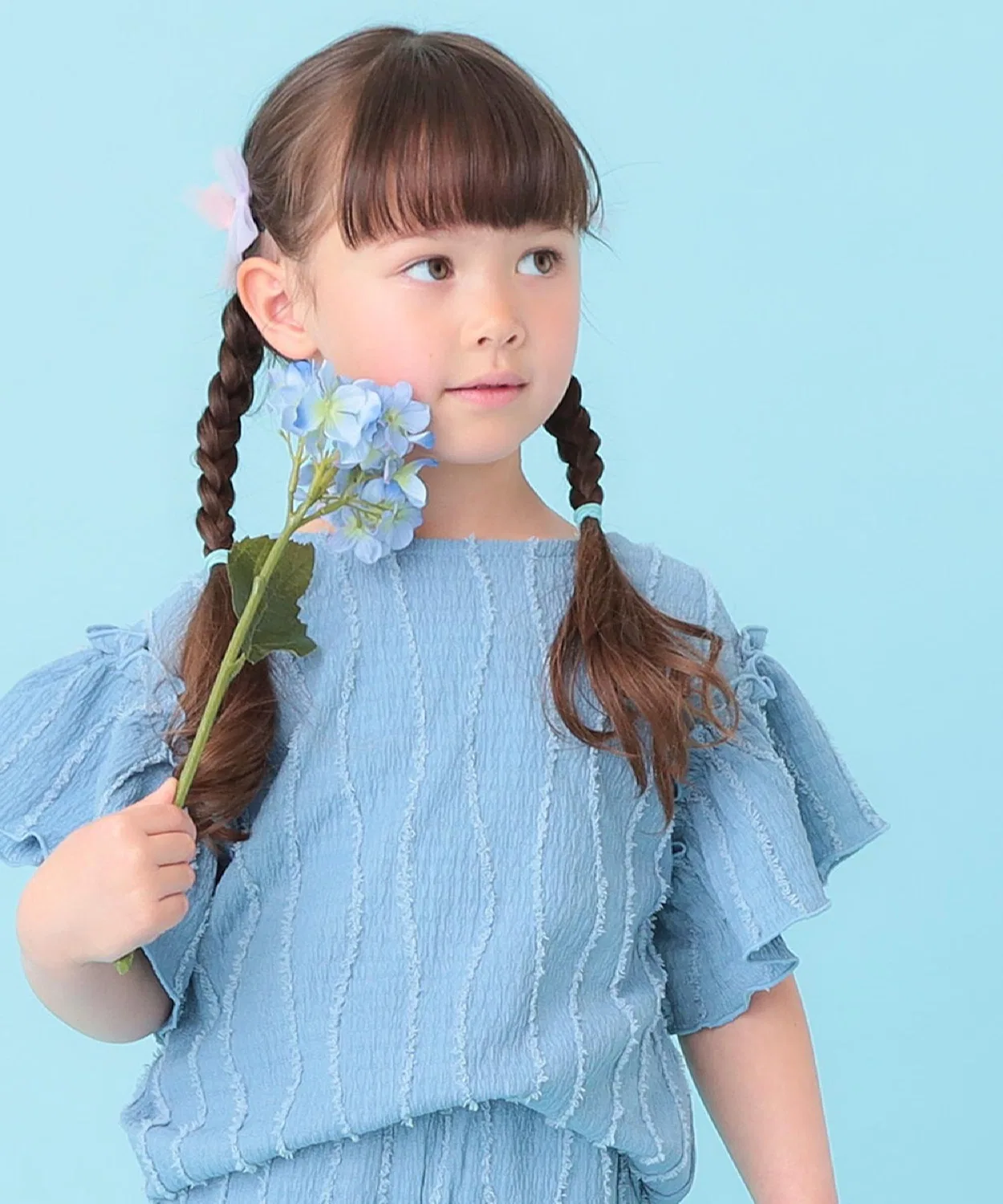 Детская фрилл-футболка с бахромой и жакардовым узором SHOO・LA・RUE, Light Blue