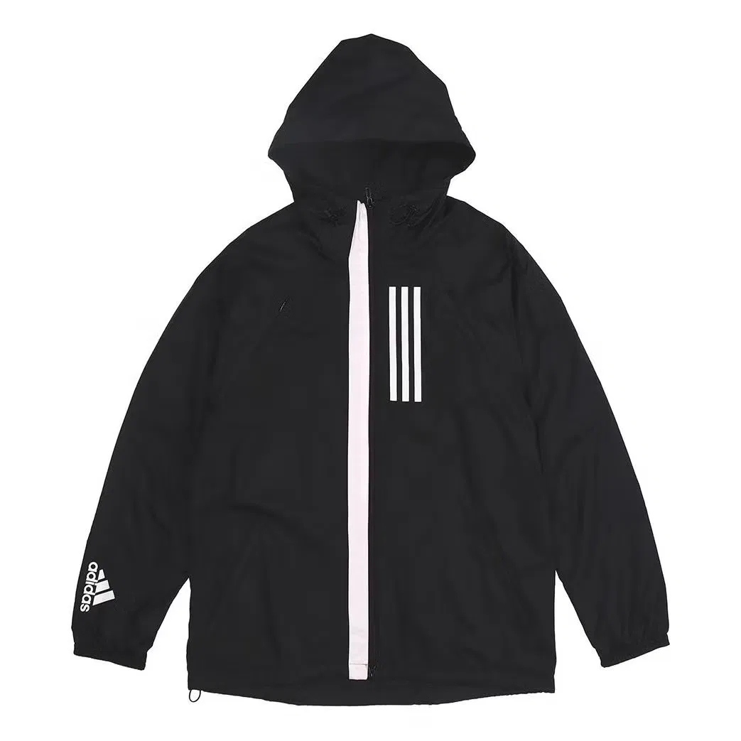 Куртка ветрозащитная спортивная с капюшоном Adidas, черный