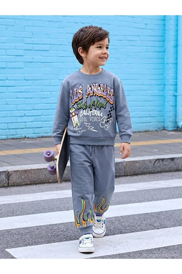 Детский спортивный костюм для мальчиков с принтом Los Angeles Alev Printed Civil Boys, Anthracite