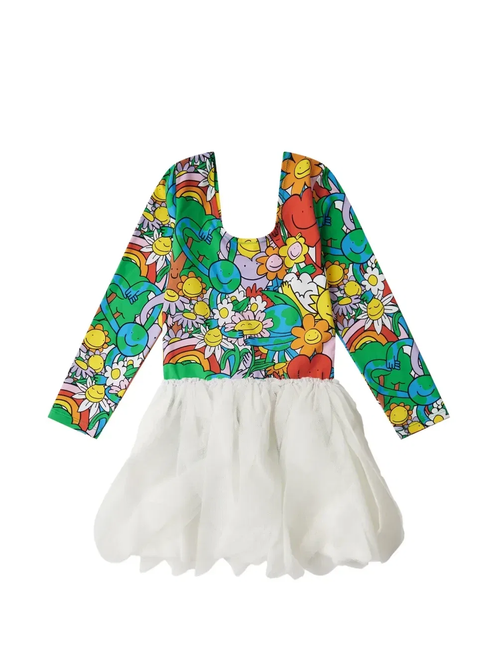 Платье с юбкой из тюля и графичным принтом Stella McCartney Kids, белый — фото 2