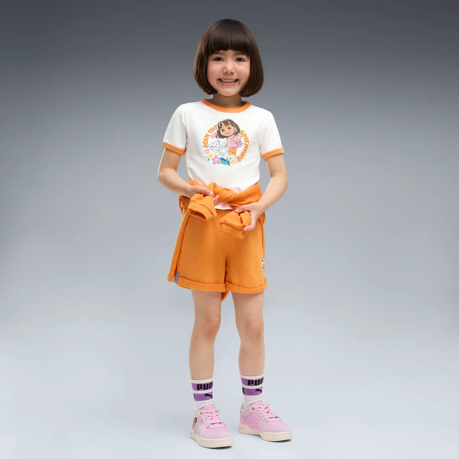 Узкая футболка с контрастной отделкой для маленьких детей Puma X Dora The Explorer, Puma White — фото 3