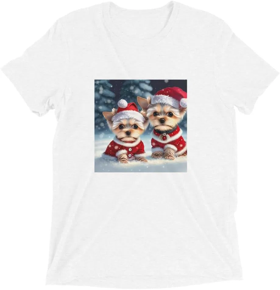 Мужская футболка с принтом Йоркширский терьер 3413 Tri-blend, White