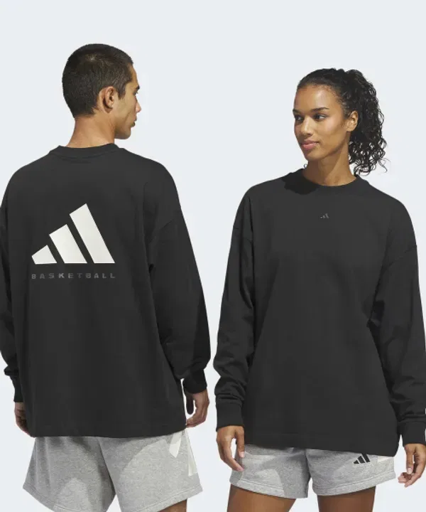 Футболка с длинным рукавом баскетбольная Adidas, черный/белый — фото 2