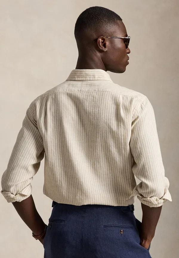 Рубашка из хлопка и льна с полосками Polo Ralph Lauren, белый/бежевый — фото 3