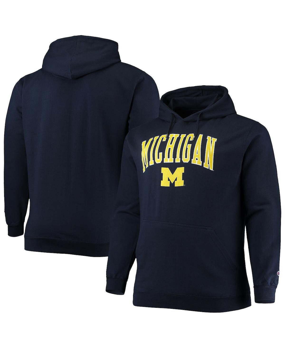 

Мужская темно-синяя толстовка с капюшоном michigan wolverines big and tall arch over logo powerblend Champion, синий