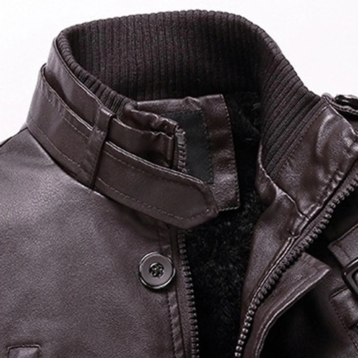 Мужское пальто из эко-кожи с флисом, Vintage Warm Leather Coat, кофейный — фото 2