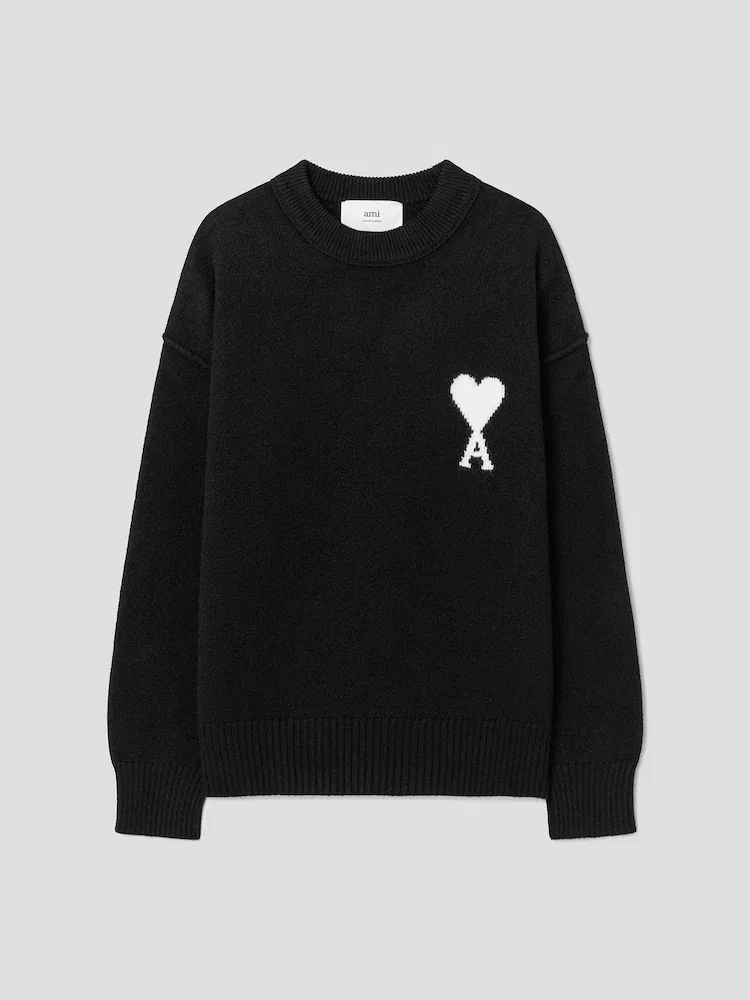 Свитер пуловер с интарсией Adc Intarsia Felted Sweater AMI PARIS, Black