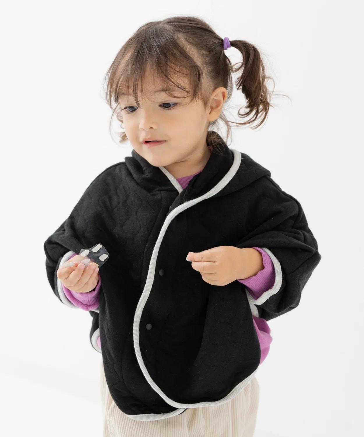 Детский пончо с капюшоном, квилтинг, chil2, Black