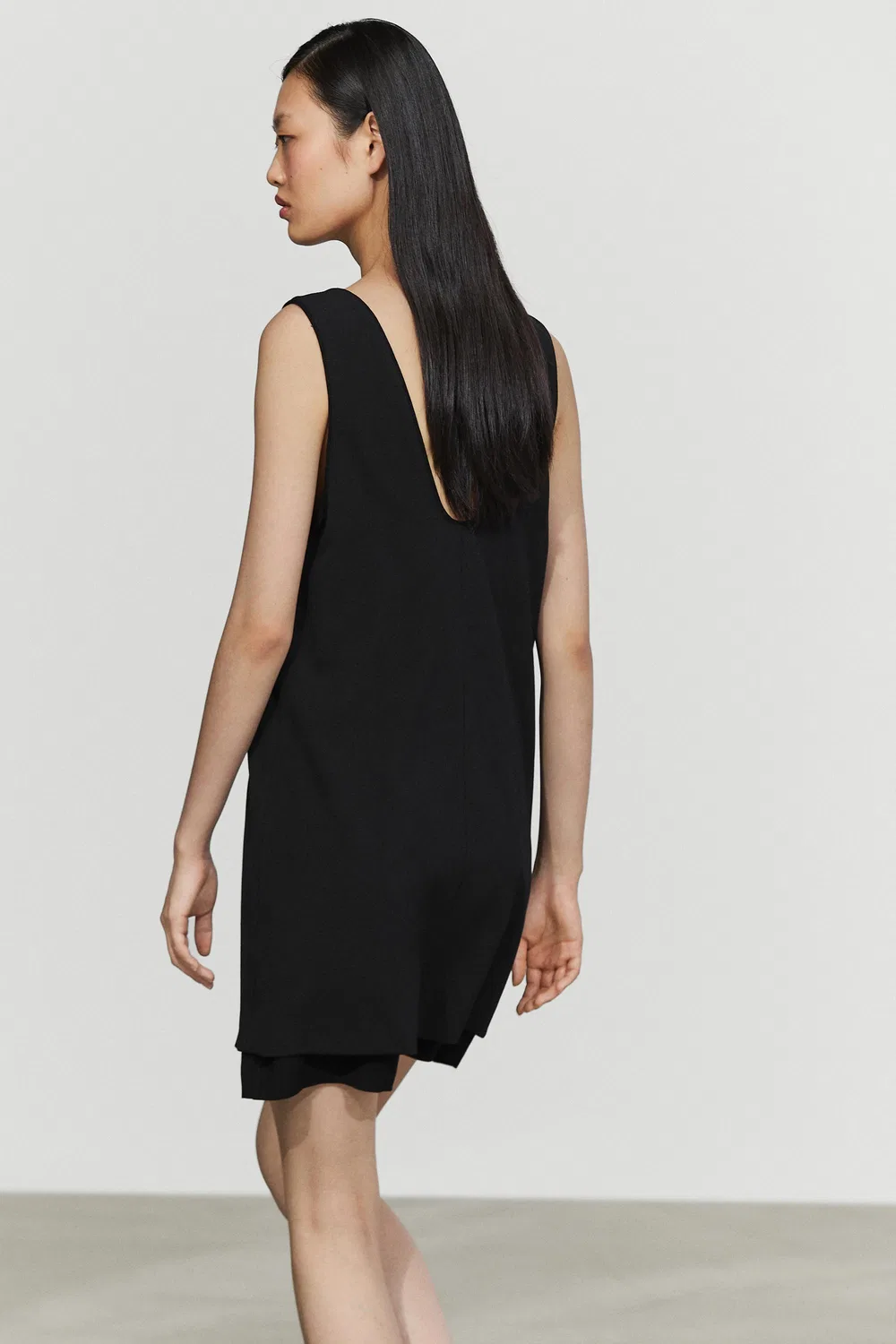 Платье Massimo Dutti, мини, из двойной ткани, черное — фото 4