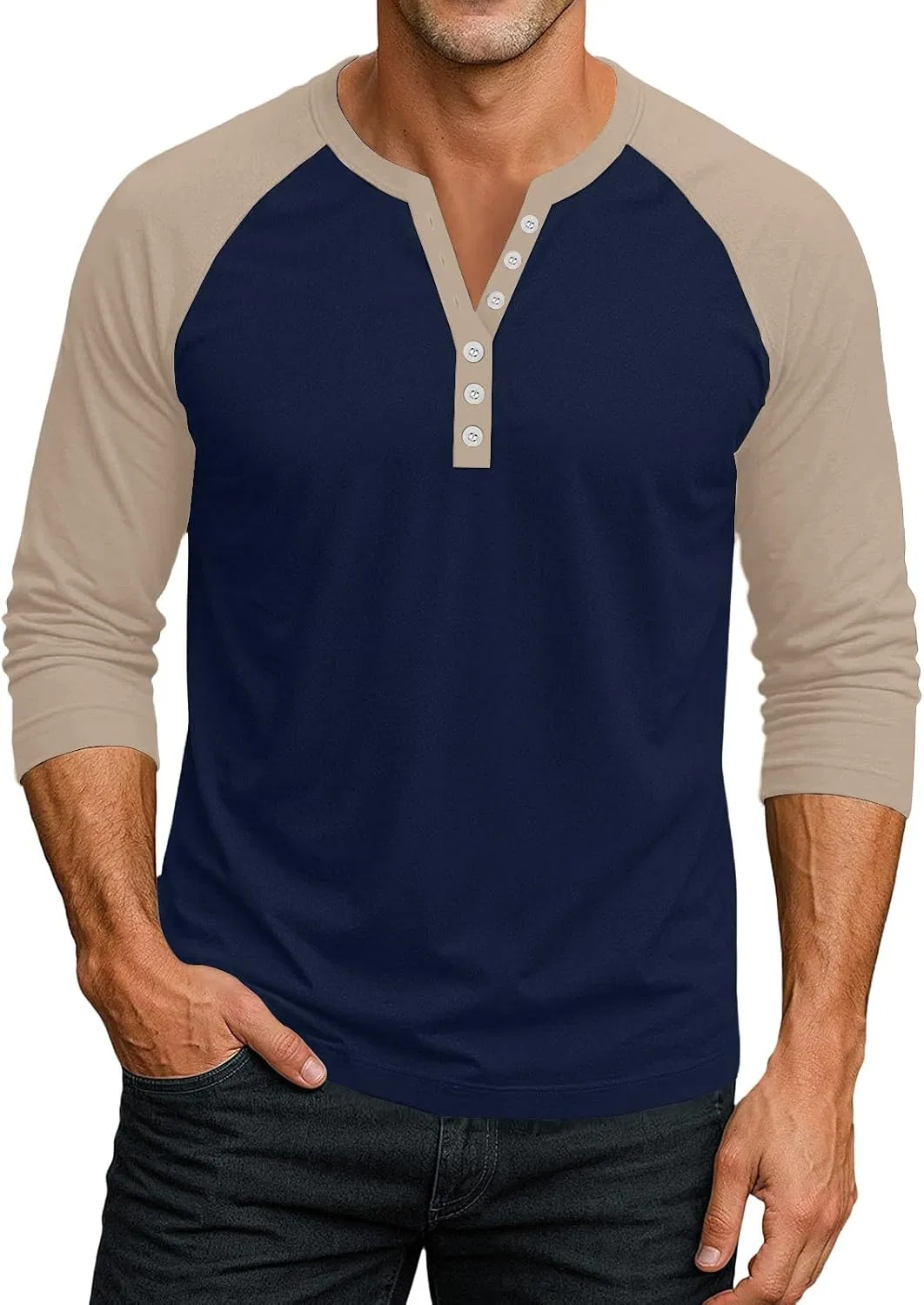 Мужская футболка с длинным рукавом 3/4 Raglan Generic, Dark Blue — фото 2