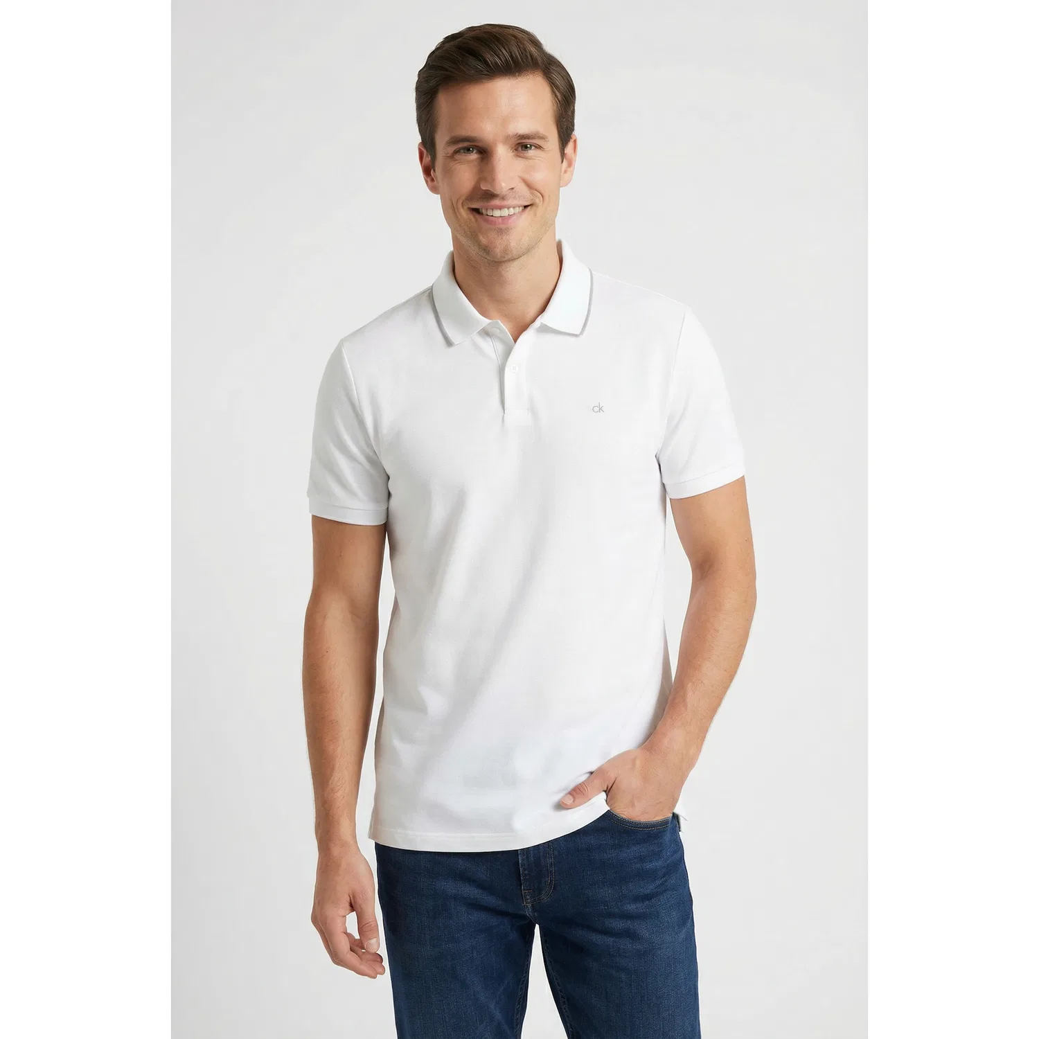 Мужское поло с круглым вырезом Calvin Klein, Bright White