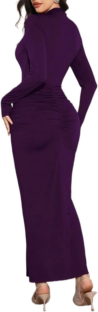 Женское элегантное платье миди с высоким воротником-стойкой Slimming Fit, Purple — фото 4