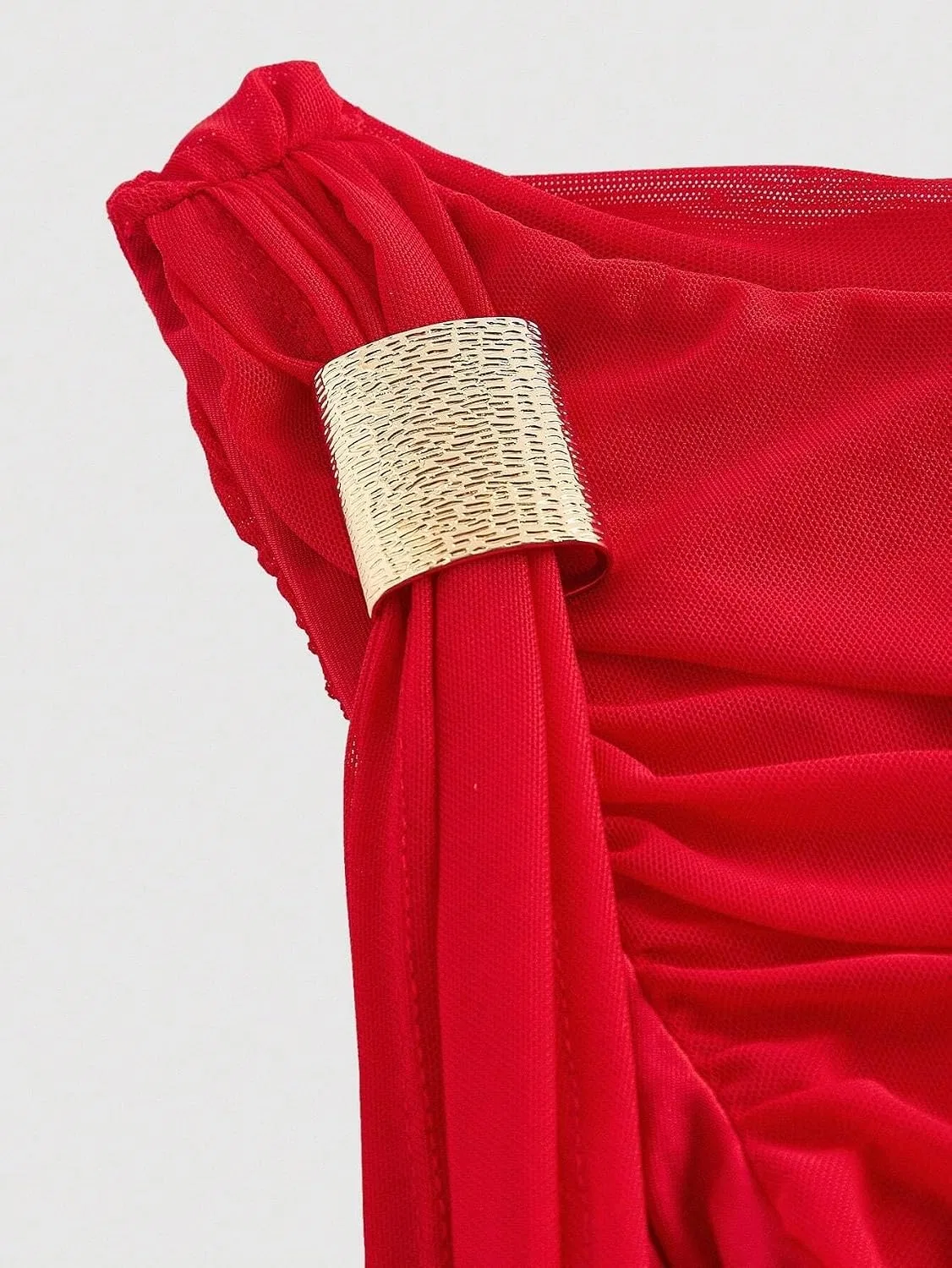 Женское облегающее миди-платье с асимметричным вырезом Ruched Bodycon, Red — фото 3