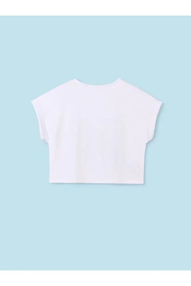 Детская хлопковое футболка для девочек с принтом Girl'S summer printed t-shirt 6013 Mayoral, White — фото 2