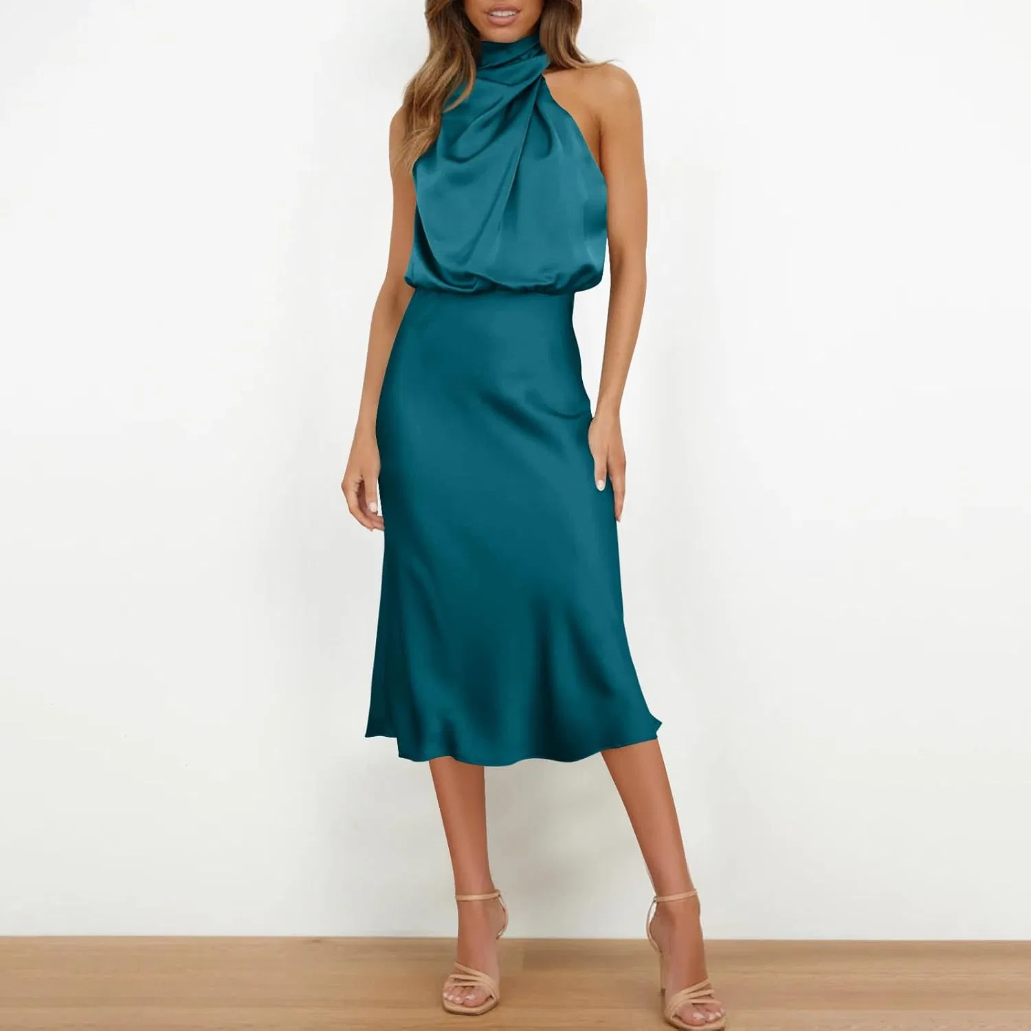 Женское коктейльное платье с высоким разрезом Satin, Sky Blue — фото 3