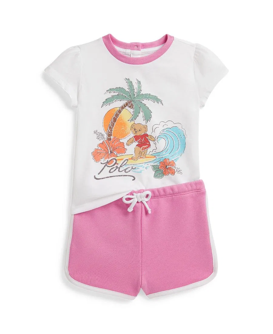 Комплект из футболки и шорт с принтом Polo Ralph Lauren, White/Pink