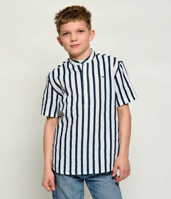 Детская рубашка из льна с коротким рукавом Tommy Hilfiger, Blu Marino