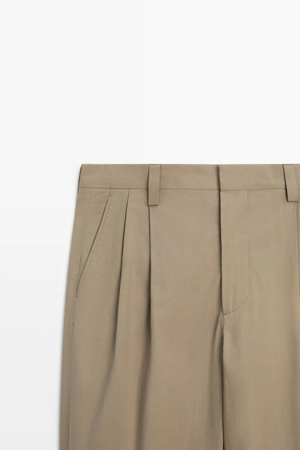 Брюки из хлопкового поплина с вытачками - лимитированная серия Massimo Dutti, Ochre — фото 4