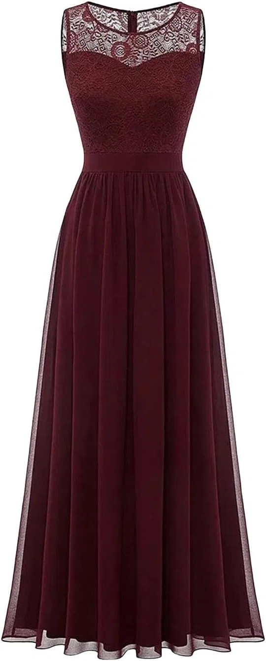 Женское вечернее платье макси из кружева и шифона Vintage, Claret