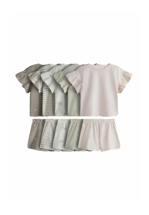 Комплект пижам из 5 штук, хлопок, The Set, Pink, Cream, Brown, розовый/коричневый/кремовый