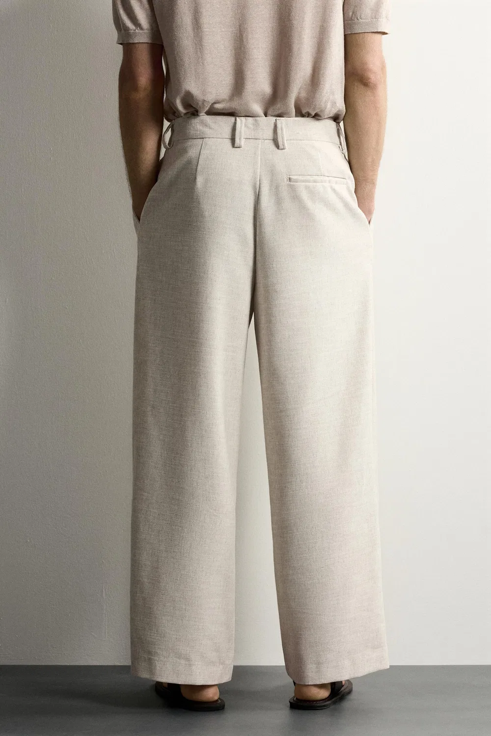Текстурированные брюки свободного кроя со складками ZARA, Light beige — фото 3