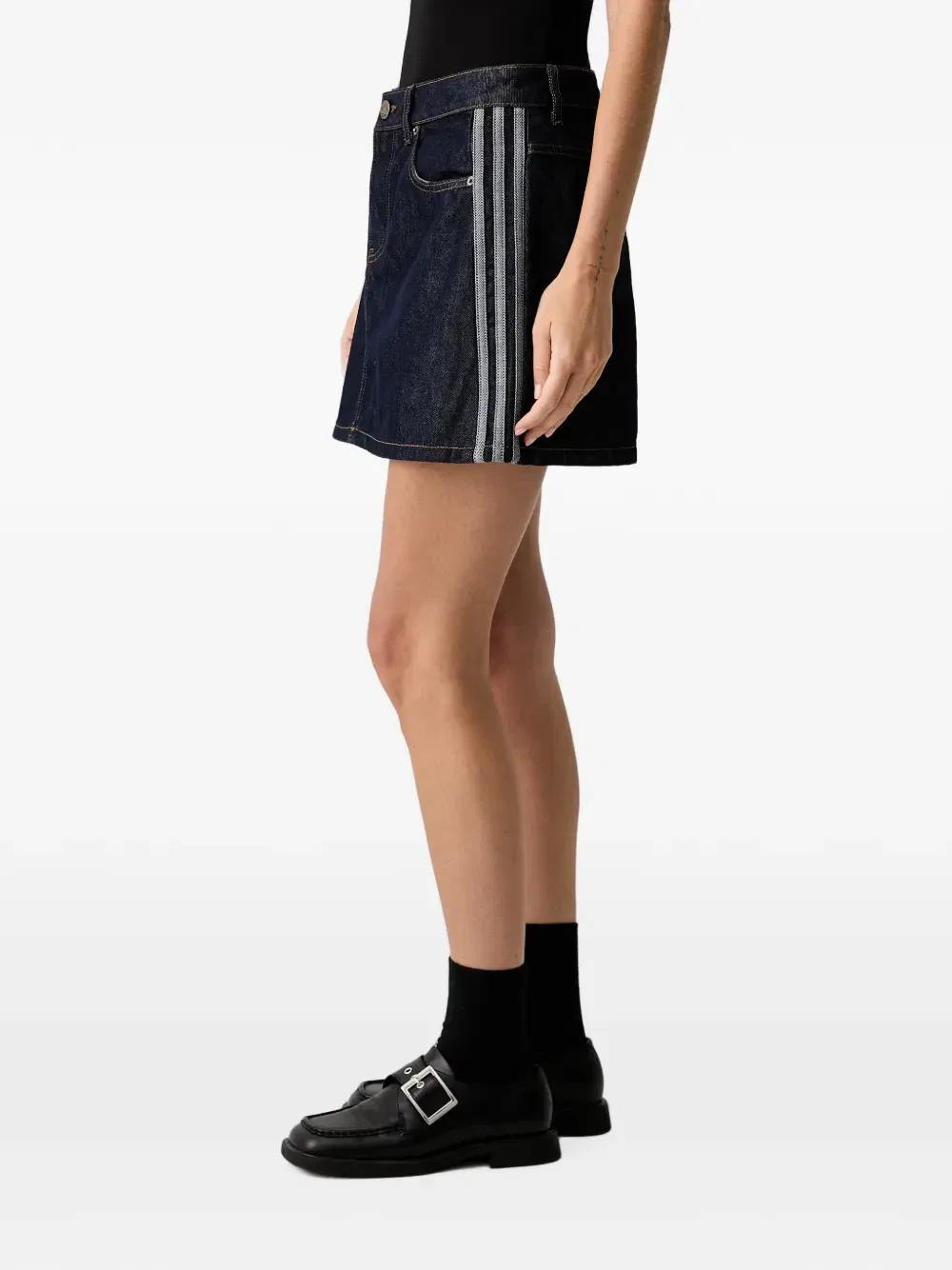 Мини-юбка с логотипом-нашивкой в виде 3-х полосок Adidas, синий — фото 3