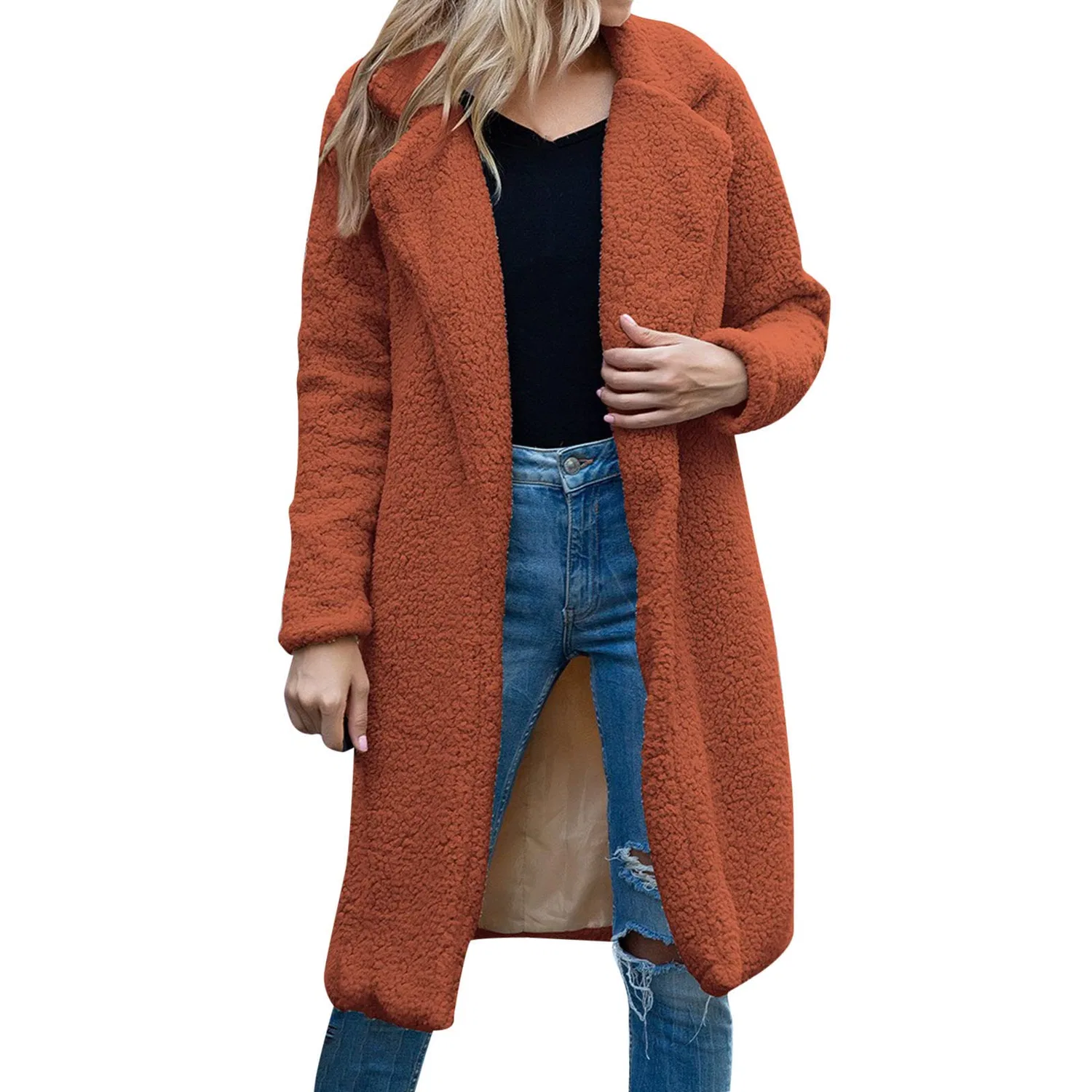Женское пальто из вельвета с длинным рукавом Lamb Velvet Coat, Arancione