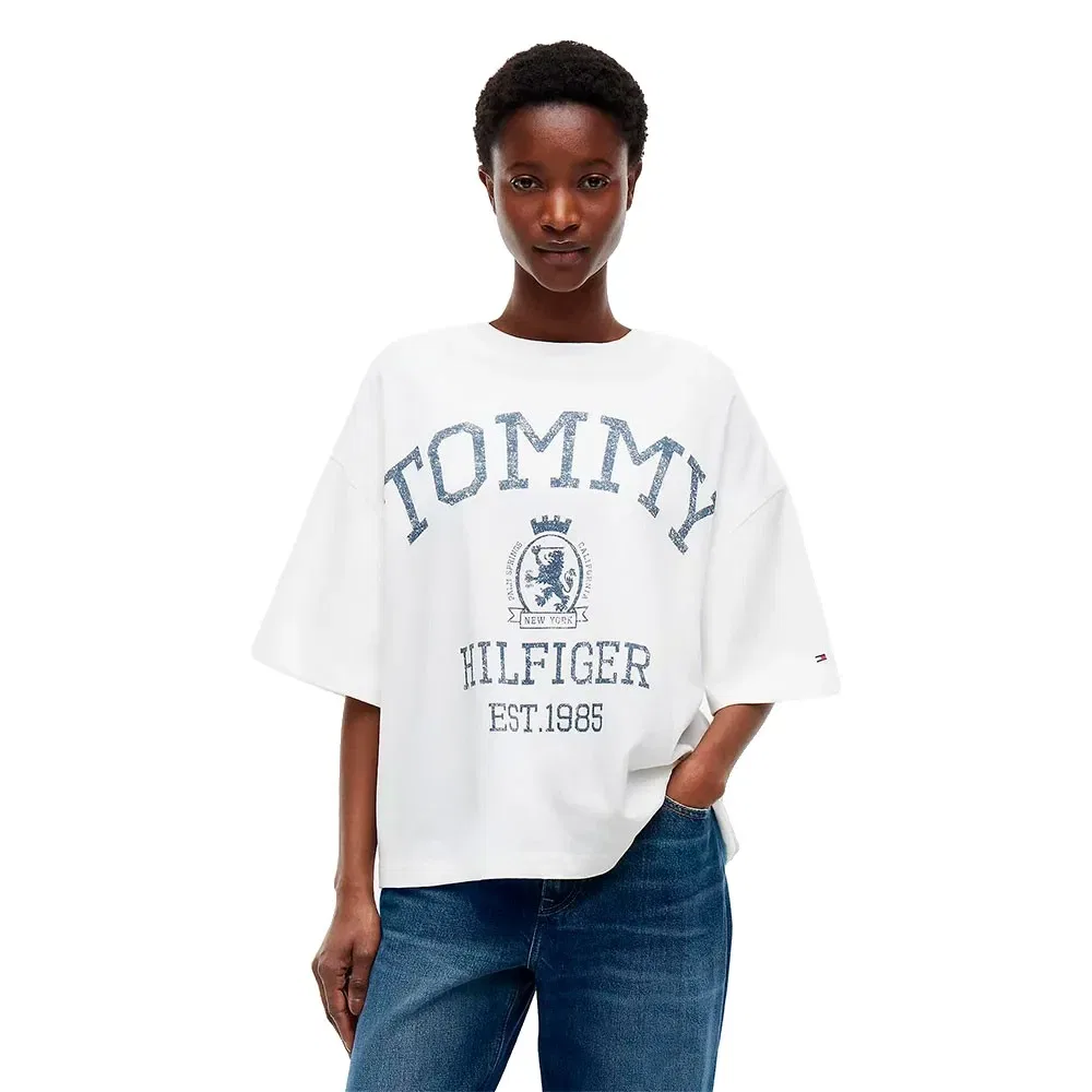 Женская футболка оверсайз с нагрудной эмблемой Tommy hilfiger, White