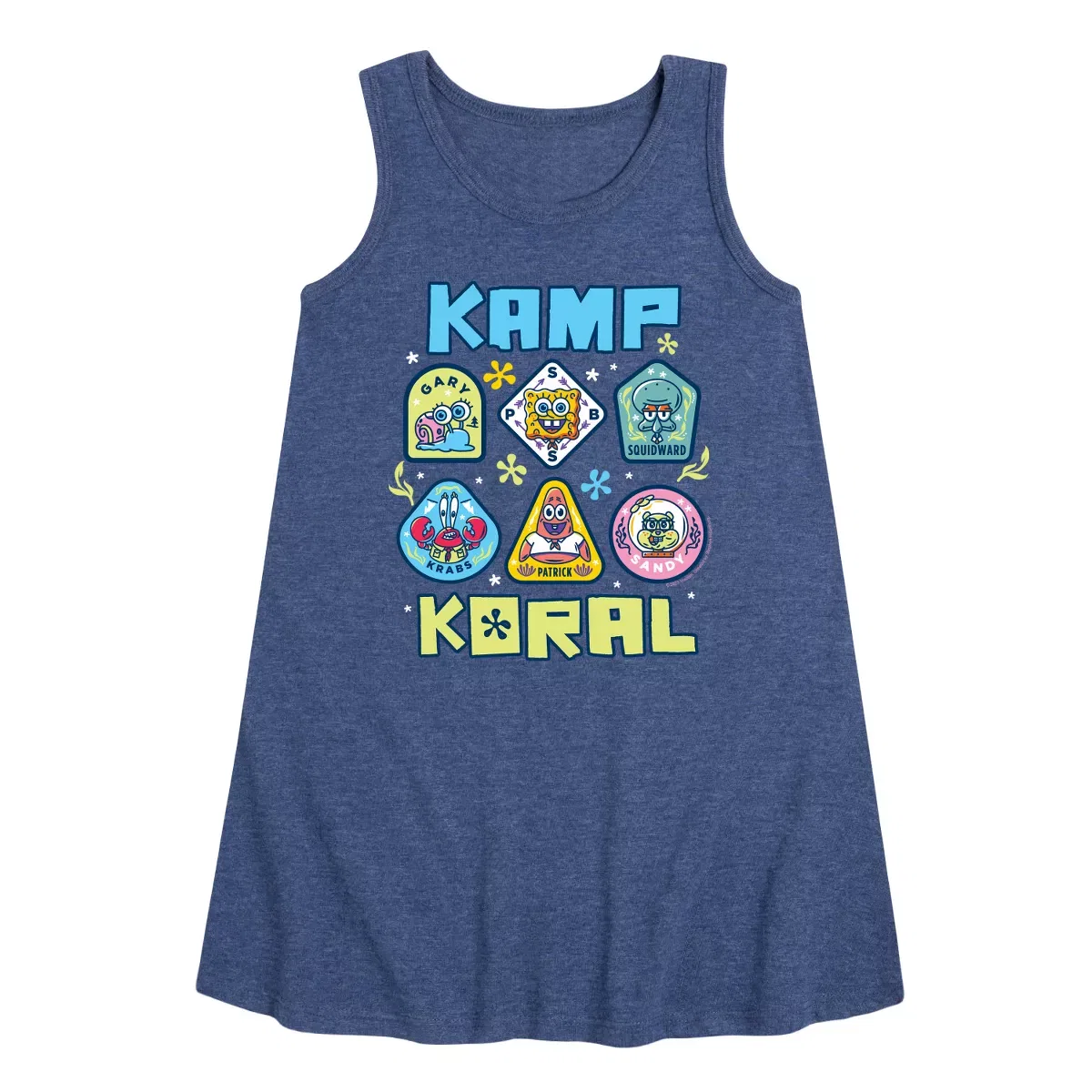 Детское платье-трапеция без рукавов Kamp Koral Patches SpongeBob SquarePants, Heather Navy
