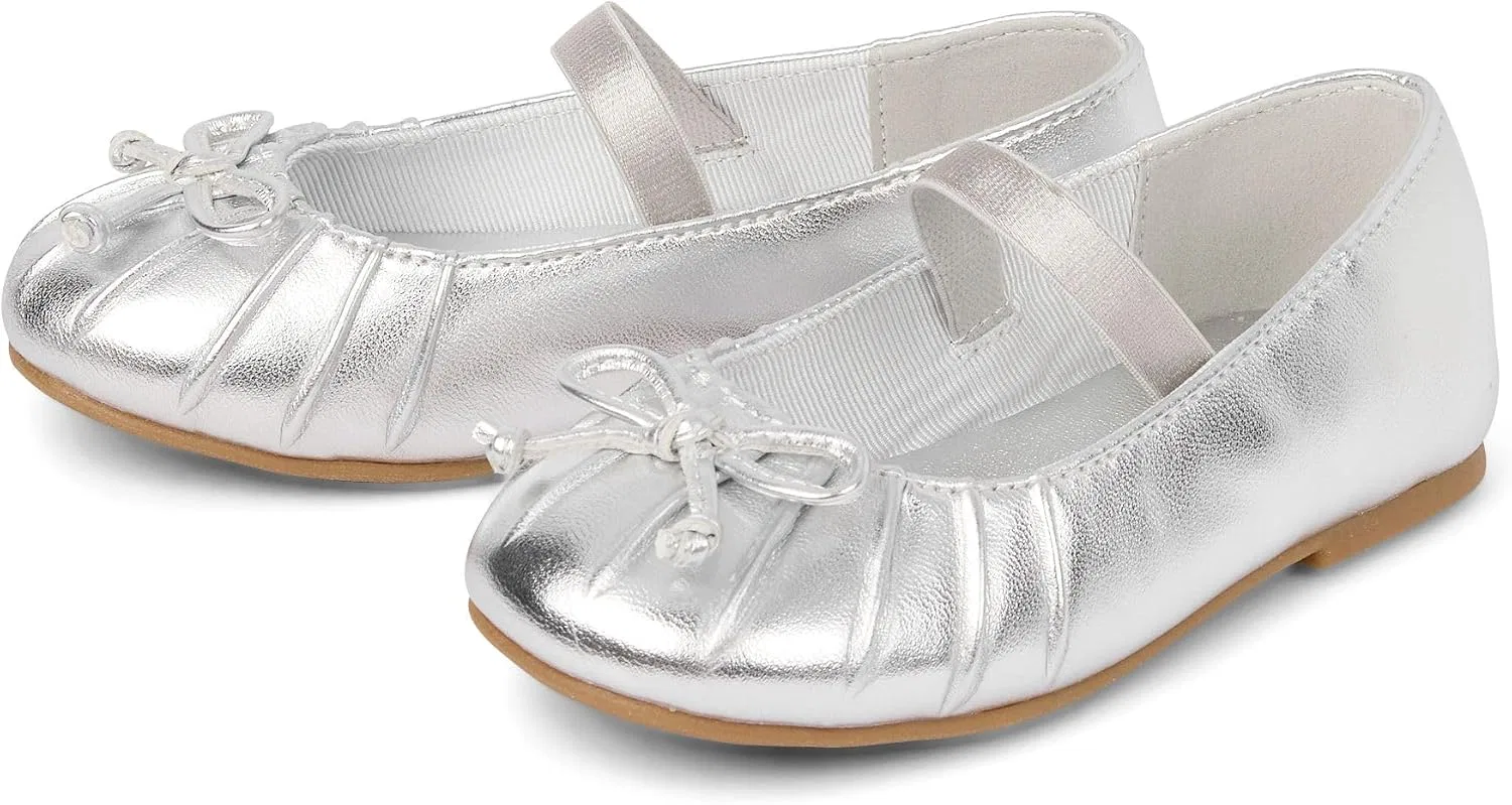 Детские балетки для девочек с закрытым носком The Children's Place, Pleated Silver — фото 3