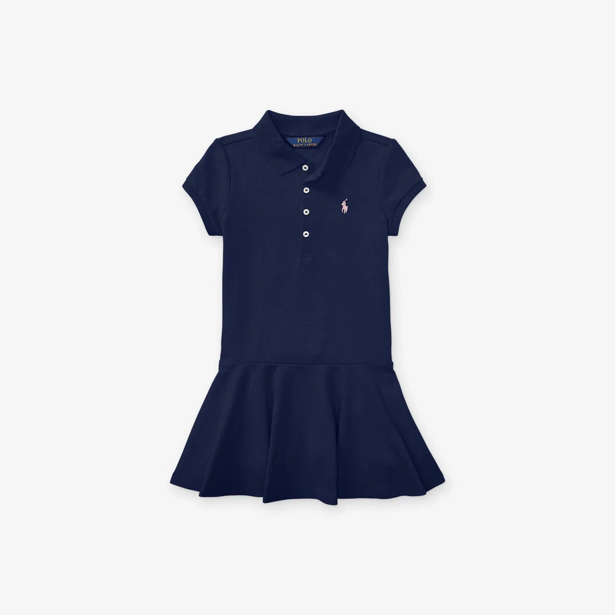 Детское хлопковое повседневное платье-поло с вышитым логотипом Polo Ralph Lauren, темно-синий