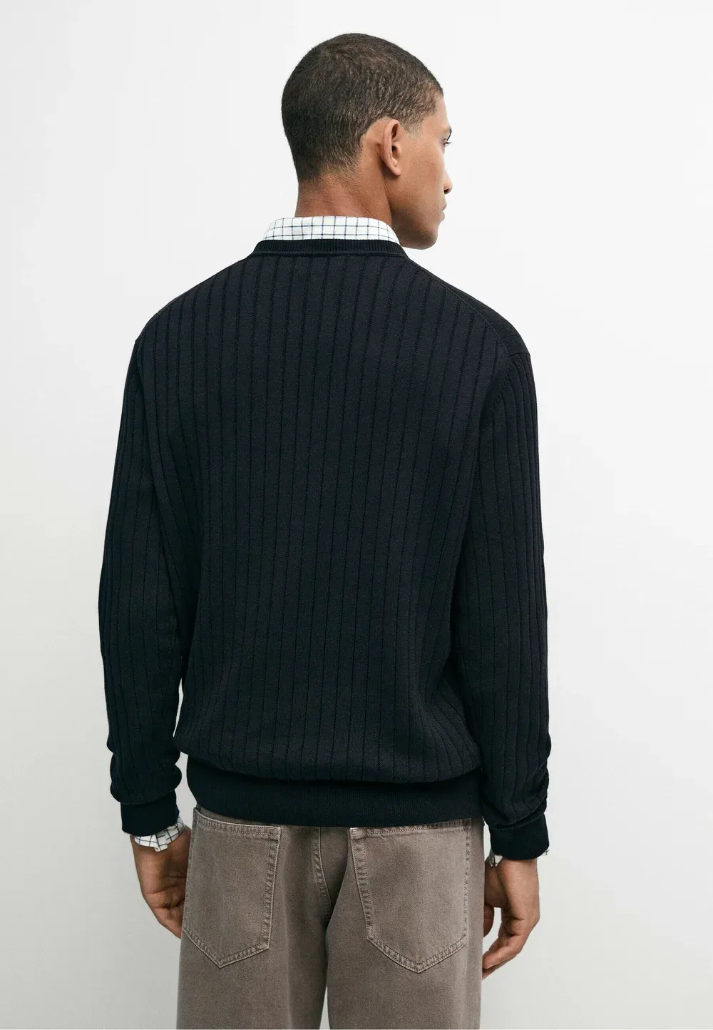 Свитер-Джемпер из 100% хлопка в рубчик Massimo Dutti, Dark Blue — фото 3