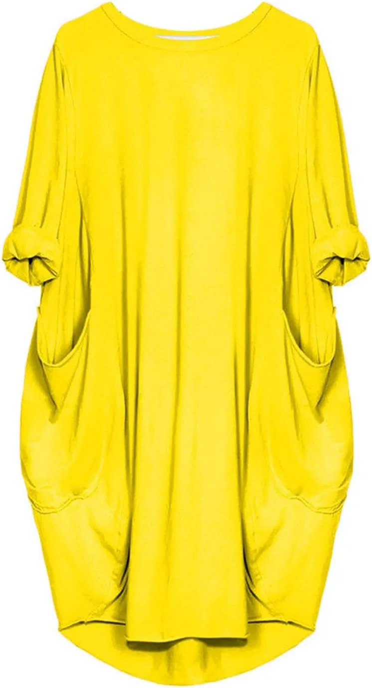 Женское свободное платье с карманами Generic, Yellow — фото 4