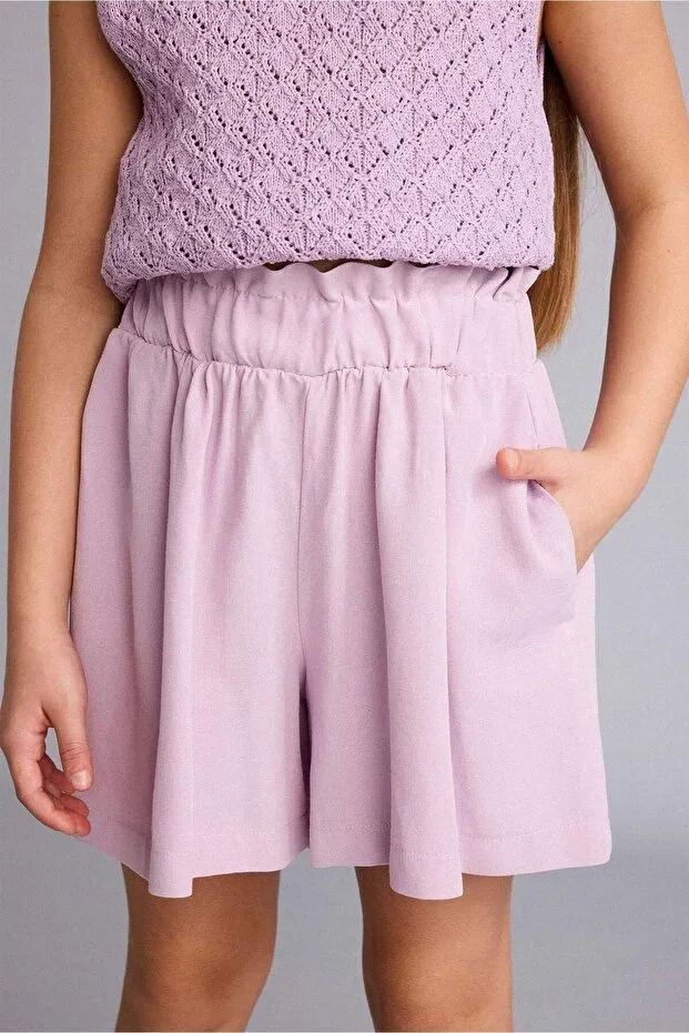 Детские шорты для девочек с широкой штаниной Paperbag Linen Blend Shorts Defacto, Purple-Pr337 — фото 4