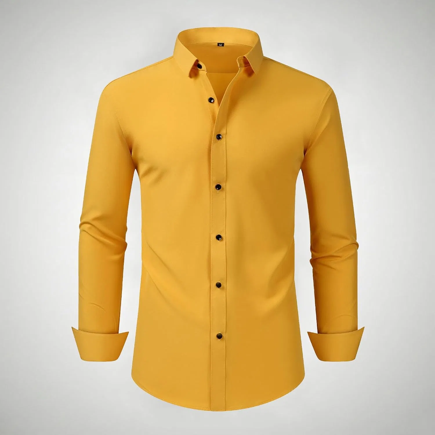 Мужская рубашка с длинным рукавом stretch Solid Lapel Collar, Gold — фото 2