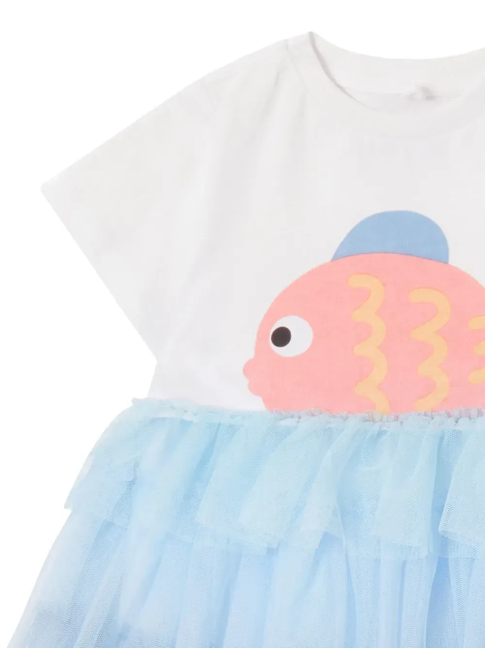 Платье с ярусами и рыбным принтом Stella McCartney Kids, белый — фото 3