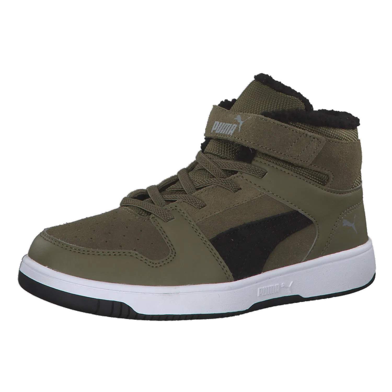 Детские кроссовки с верхом из замши и искусственной кожи Rebound Layup Fur SD Puma, Olivgrun Schwarz Weiss